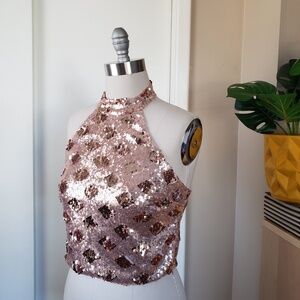 Copper Sequin Halter Top Size Medium NEW!